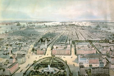 New York Kijkend naar het Zuiden vanaf Union Square, uitgegeven door John Bachman, 1849